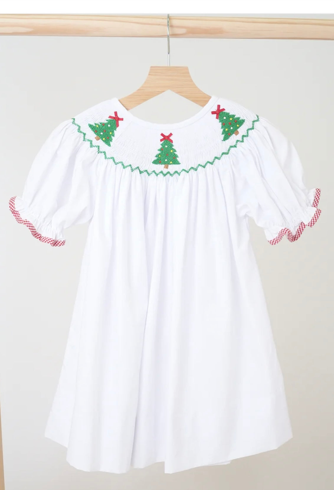 Handsmocked White Christmas Tree Dress