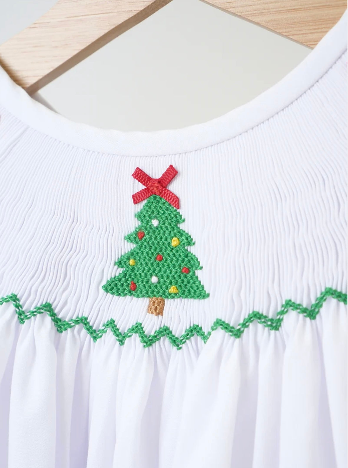 Handsmocked White Christmas Tree Dress