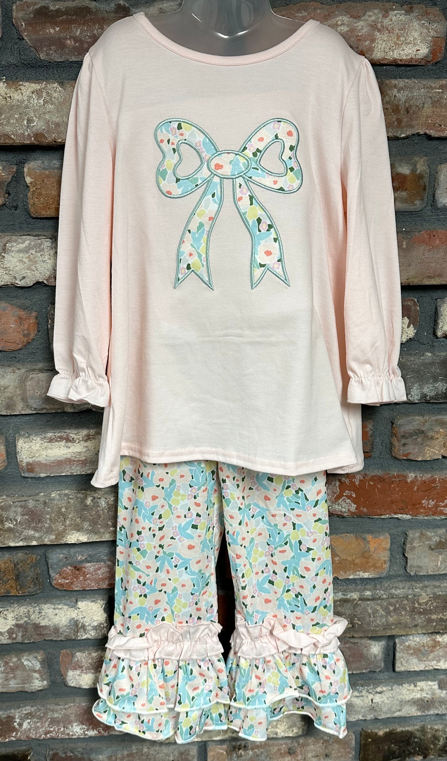 Pink Floral Print Bow Pant Set
