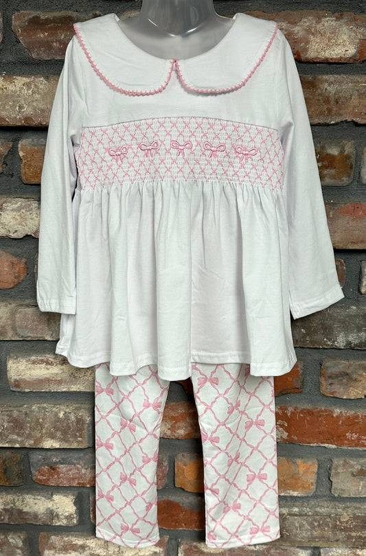 Pink Bow Smocked Pant Set